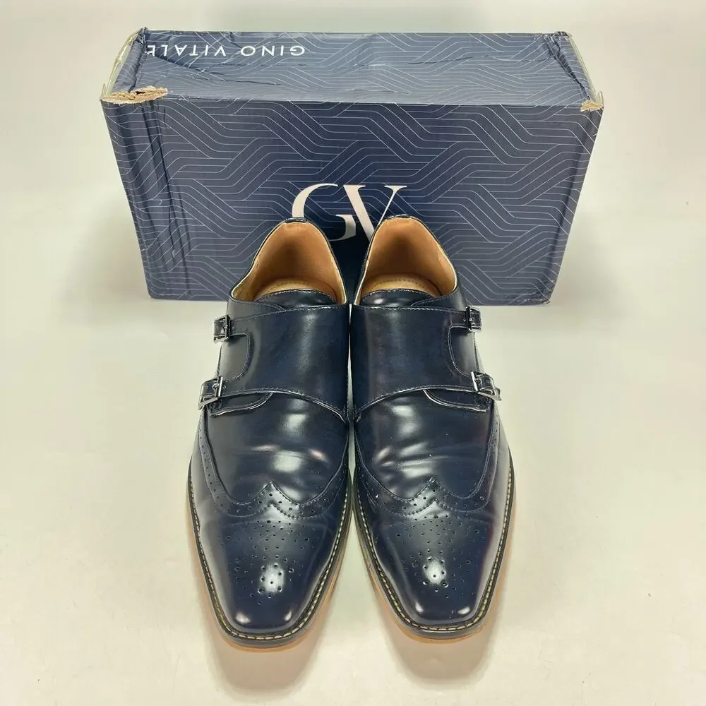 Gino Vitale Blue Formal Double Monk Strap Brogue Dress Shoes GV042 Men's Size 11